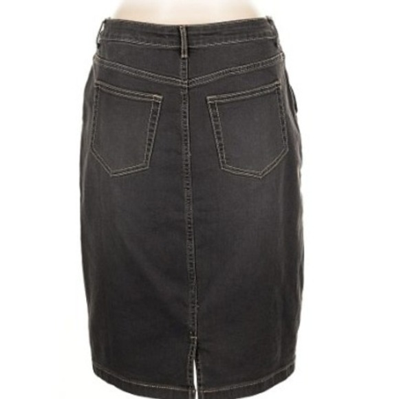 LOGO Lori Goldstein Black Denim Pencil Skirt Button Fly Knee Length 12 - Picture 3 of 10